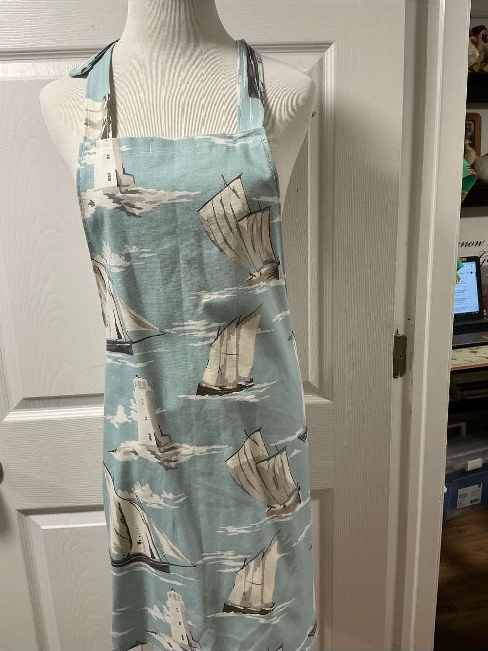 2017 - Classic Sailboat Print Apron - Light Blue
